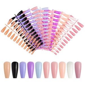 240pcs long coffin press on nails set with 10 solid colors on white background