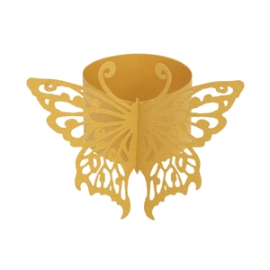 Detailed close-up of a gold hollow butterfly paper napkin ring for elegant table decor