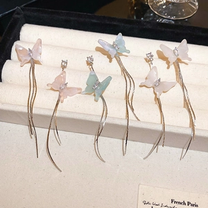 Elegant resin butterfly tassel earrings with zircon inlay in various gradient colors