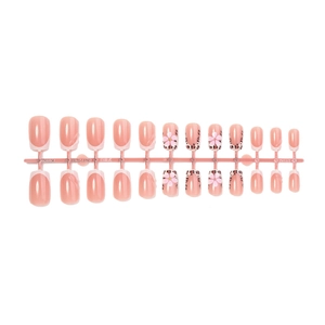 Pink press-on nails set with leopard print, french tips and 3D floral designs