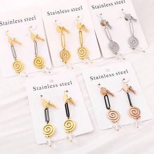Geometric Spiral Long Drop Earrings Stainless Steel With Faceted Crystal Pendant Modern Minimalist Style For Women