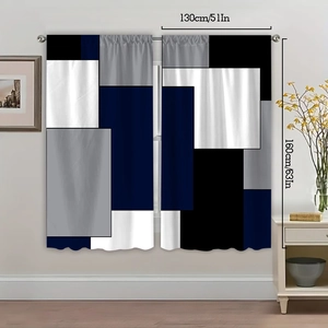 Modern geometric navy blue and grey polyester curtains for living room 130x160cm