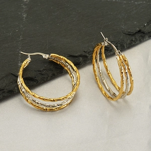 Chic multi-layer twisted hoop earrings in gold and silver mixed metal finish
