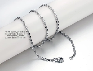 Detail of 2.2mm stainless steel O-chain necklace with sizes 45cm 50cm and 55cm