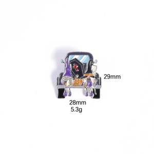 Detail showing dimensions of 29mm by 28mm for the Halloween gnome pumpkin car enamel pin