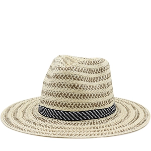 Straw Fedora Hat Breathable Sun Protection Summer Beach Vacation Classic Panama Style Ribbon Band Wide Brim