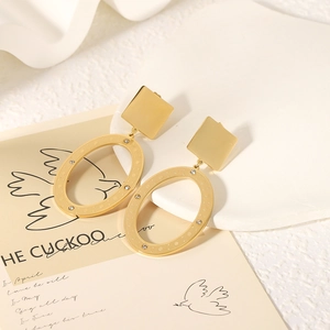 18k gold plated stainless steel hollow hoop earrings with pave cubic zirconia stones