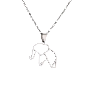 Collier minimaliste en acier inoxydable argenté avec pendentif éléphant géométrique