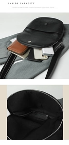 Macro view of inner capacity and functional storage pockets of this black crossbody bag