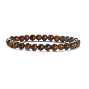 Macro shot of 8mm natural tiger eye stone beads with golden silk luster on bracelet