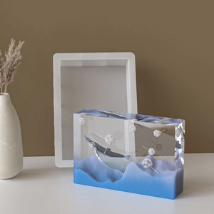Rechteckige Silikonform für DIY-Blumenprobenrahmen mit blauem Wal-Kunstdesign