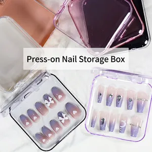 Press On Nail Storage Box Transparent Plastic Square Flip Top Dustproof Portable Organizer Container Nail Art Display