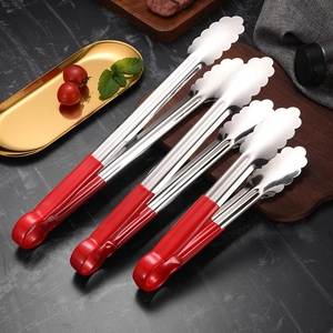 Stainless Steel Food Tongs With Silicone Handle Heat Resistant Non Slip Barbecue Bread Steak Kitchen Cooking Utility
