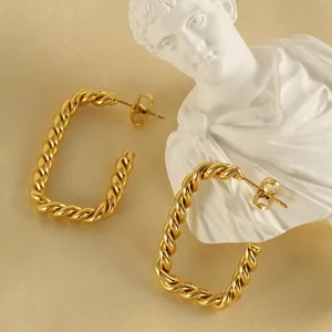 Boucles D Oreilles Créoles Torsadées Acier Inoxydable Plaqué Or 18K Géométrique En U Minimaliste Style Français Pour Femmes