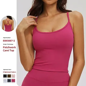 Débardeur Yoga Coupe Ajustée Femme Double Bretelles Fines Dos Nageur Brassière de Sport Nylon Élasthanne Top de Fitness