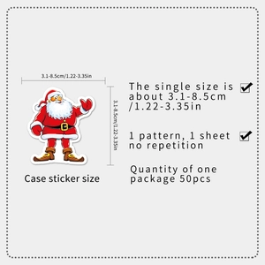 Detailed size guide for 50 pieces of Christmas Santa Claus graffiti stickers for luggage
