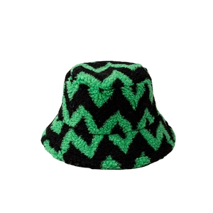 Chapeau bob d'hiver en laine d'agneau avec motif ondulé vert et noir pour hommes et femmes