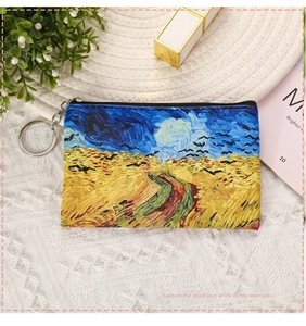 Detail of oil painting coin purse with Van Gogh print on a white decorative setting