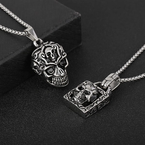 Skull Pendant For Men Vintage Punk Gothic Stainless Steel Distressed Pirate Biker Jewelry Accessory Charm No Chain