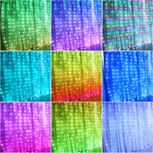 Remote controlled RGB LED curtain string lights with multiple color modes for indoor decor