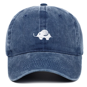 Vintage washed cotton baseball cap featuring a white elephant embroidery and curved brim