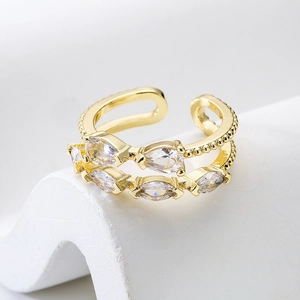 Double layered 18K gold plated ring with marquise and teardrop zircon accents