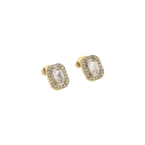 Elegant 18k gold plated titanium earrings with square zircon center and pavé halo surround