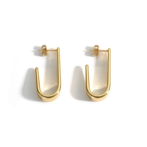 Minimalist U-shaped geometric 18k gold plated stainless steel earrings on white background