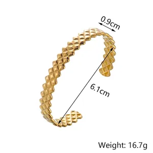 Bracelet jonc en acier inoxydable doré vintage avec motif géométrique de pyramide