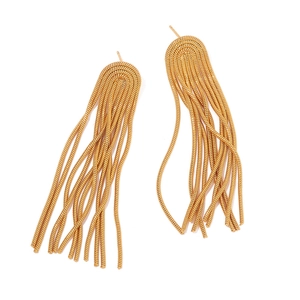 Long gold tassel earrings with tiered snake chain design in durable stainless steel