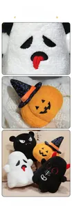 Close-up of Halloween plush toys showing textured fleece fabric and embroidery details