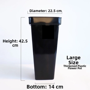 Large black plastic flower bucket with dimensions 22.5x42.5cm for floral arrangements