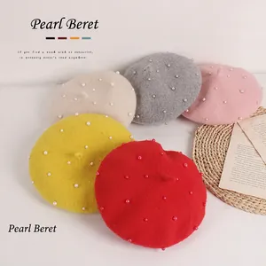 Children's pearl beret hat for girls in five vibrant autumn colors with pearl accents