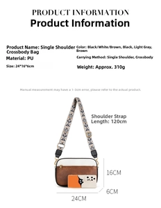 Crossbody bag dimensions 24x16x6cm with wide ethnic strap and phone size comparison