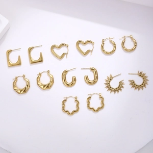 Set of 18K gold plated titanium earrings with heart, star, and geometric designs