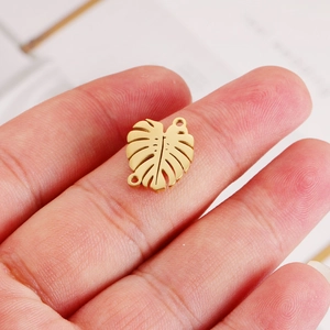 Golden stainless steel monstera leaf connector charms for DIY jewelry making 14*16mm