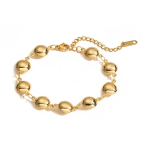 Macro detail of 18K gold plated stainless steel bead bracelet with lobster clasp