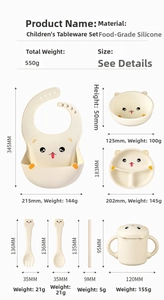 Detailed dimensions of food-grade silicone baby feeding set with bib and suction plate