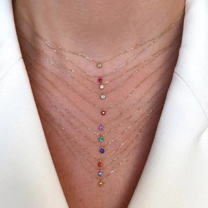 Detailed layered look of 18K gold plated heart necklaces with colorful zircon stones