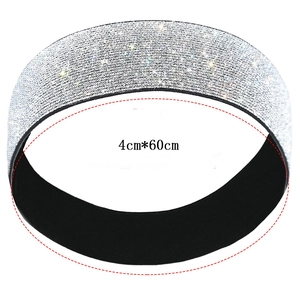 Silver rhinestone elastic wig headband with adjustable Velcro and 4cm x 60cm size detail