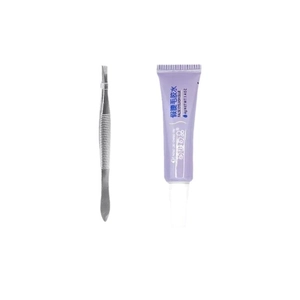 Stainless steel eyelash tweezer and 4g purple false eyelash glue set for lash extension