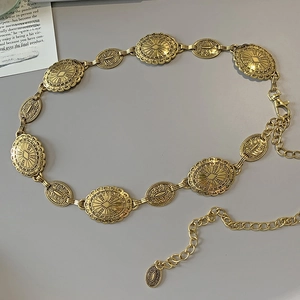 Vintage Taillenkette aus Goldmetall mit geprägten ovalen Gliedern und verstellbarem Verschluss