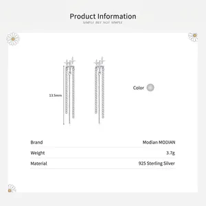 Elegant 925 sterling silver star fringe earrings with tassel drop and cubic zirconia stones