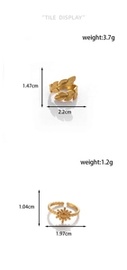 Detailed size and weight specs for gold leaf and sunflower stainless steel rings