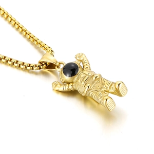 Creative gold stainless steel astronaut necklace with black visor on a box chain