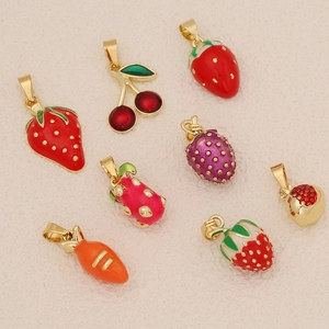 Pendentifs De Fruits Mignons Laiton Émail Fraise Cerise Breloques Pour La Fabrication De Bijoux DIY Style Doux