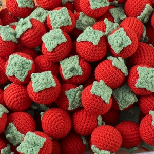Handmade knitted red berry keychain accessories with green leaves in bulk collection