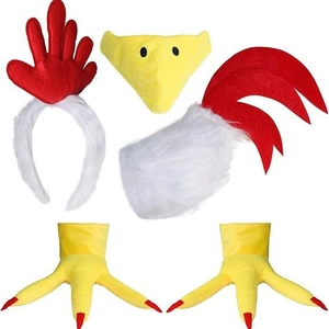 5-piece red rooster cosplay accessory set with headband, mask, tail and claw covers