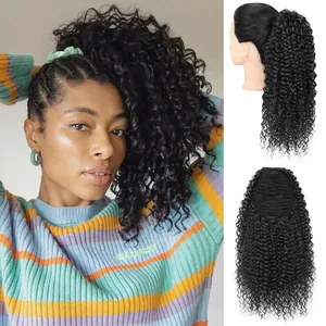 Afro Kinky Curly Ponytail Extension Synthetic High Temperature Fiber Drawstring Short Small Wave Hairpiece For Women