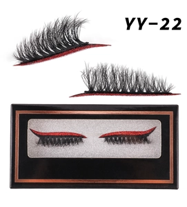 Detail of YY-22 false eyelashes with vibrant red glitter eyeliner and black storage box